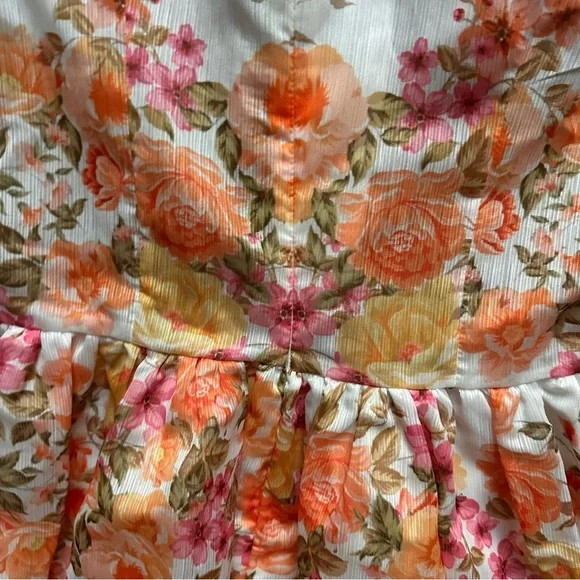 Mainstrip Amy Floral Print Dress Long Sleeve Holiday Mini White Medium No Belt - Picture 12 of 15